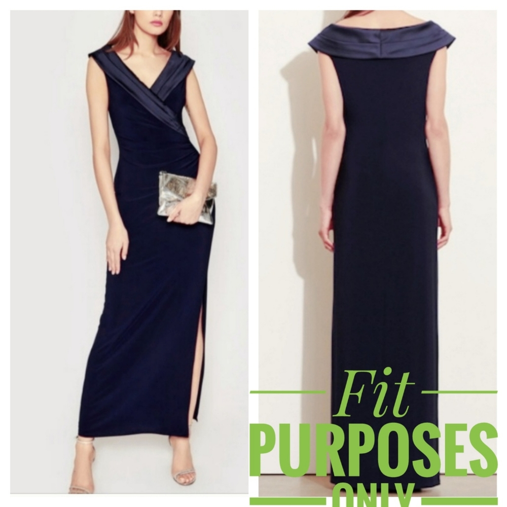LAUREN RALPH LAUREN Womens Ruched Sleeveless V Neck Full-Length Dress.